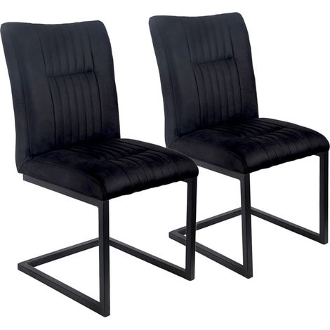 Lot de 2 chaises en tissu noir vintage avec pied métal noir - VIVI 2 (1/5)
