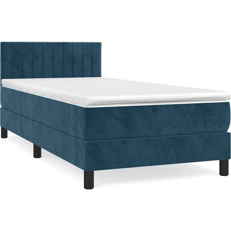 Lit simple Lit adulte Sommier à lattes de lit et matelas Bleu foncé 80x200 cm Velours