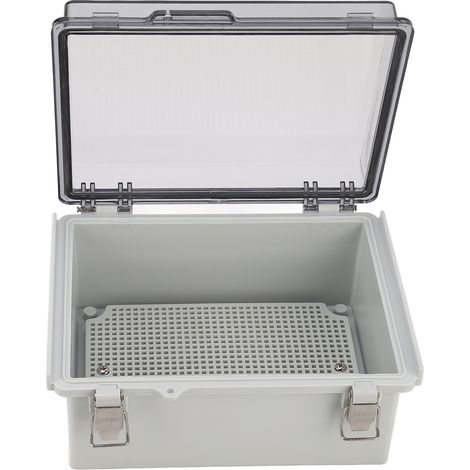 Boîte de jonction en plastique ABS étanche à l'eau et à la poussière, avec couvercle transparent gris, pour usage extérieur. Boîtier universel étanche à la poussière et à charnières. (1/5)