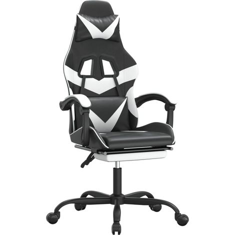 Chaise de bureau，Chaise de bureau pivotante et repose-pied Noir et blanc Similicuir CFW28192 (1/5)