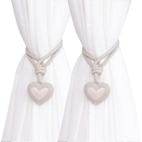 Set of braided rope tiebacks with heart-shaped pendants for elegant window decoration. (1/4)