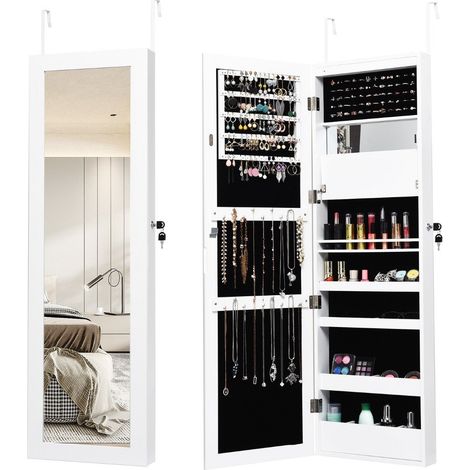 Mobiletto portagioie con specchio luci led chiudibile a chiave bianco