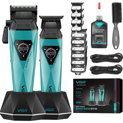 Men Hair Clipper Set with Zero Gap, Station  Men's Cordless Beard and Hair Trimmer with Motor 8000/9000 rpm, Men's Hair Styling Kit with LED Display (1/5)