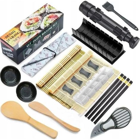 Kit préparation sushis 22 pièces bambou – Couteau japonais, baguettes, moule – Complet (1/4)