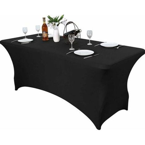 Housse pour mobilier de jardin Nappes de table noires pour tables de 6 pieds, Nappes rectangulaires ajustées résistantes aux plis (1/5)