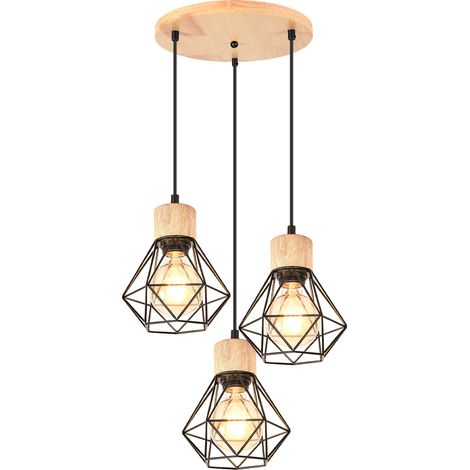 3 Luces Lámparas De Colgar Vintage Plafones Retro Negro Lámpara Colgante Moderna Para Interiores Lámparas De Colgar De Madera De Metal