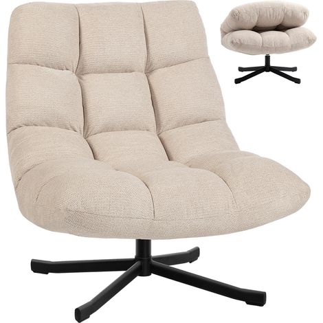 HOMCOM sillón giratorio moderno, butaca de salón con base cruz, tapizado en chenilla, asiento extra ancho, patas de acero, crema
