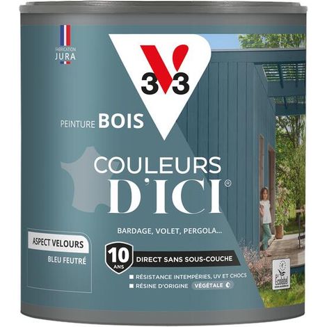 Peinture bois extérieur Couleurs d'Ici® V33 Bleu feutré Velours 0,5L