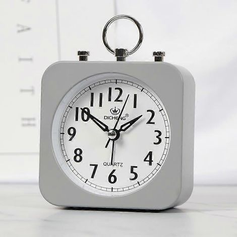 Réveil silencieux miniature pour personne paresseuse, gris, pour bureau ou maison. (1/4)