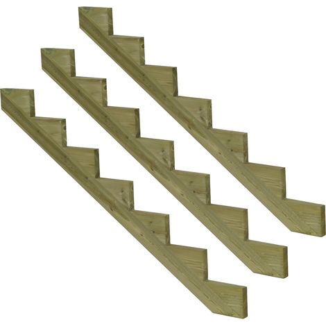 3er Set Treppenwange 7 Stufen aus KDI Holz für Gartentreppen-Höhe 119cm