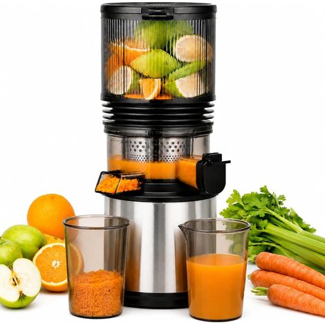 Entsafter - Slow Juicer mit 158 mm großem Einfüllschacht für Ganze Gemüse und Obst, leicht zu reinigen, Kaltpress-Entsafter mit Saft- und Tresterbecher, hohe Saftausbeute, Leise (1/5)