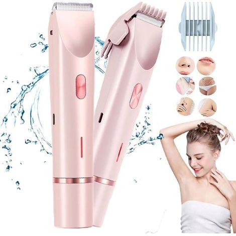 (rosa) 2-in-1 Haarentfernungsgerät für Frauen, wiederaufladbar und mit Zubehör, für trockene und feuchte Haut (rosa) (1/5)