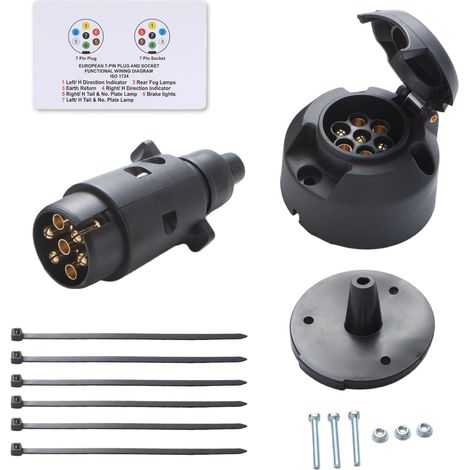 Kit de Fiche et Prise Remorque 7 Broches Mâle Femelle, Norme 1724-12V - Type N, Connecteur Remorque 7 pôles, pour RV Bateau Camion (1/5)