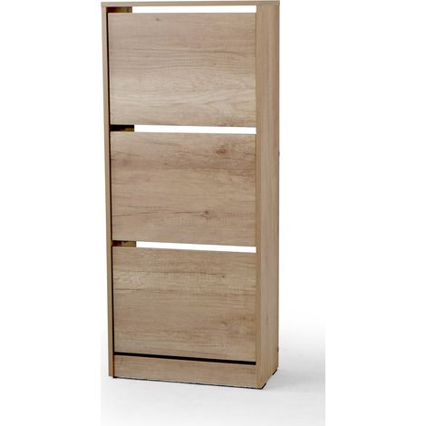 Armoire à chaussures, meuble à chaussures avec 3 portes abattantes coloris chêne cambrian - longueur 51 x profondeur 26 x hauteur 119 cm (1/2)