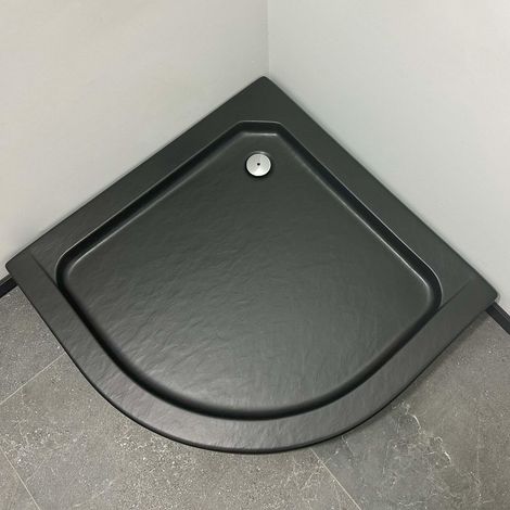 ECOLAM Receveur de douche noir plat Alex quart de cercle 80x80 x 4 x 16 cm R 55 cm  effet pierre avec tablier intégré + siphon (1/4)