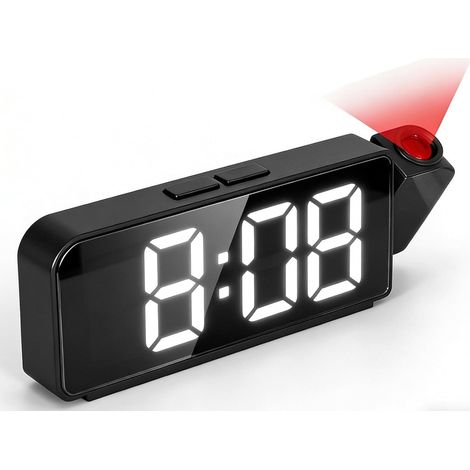 Réveil projecteur Plafond 180°, Réveil Projection Plafond numérique, avec Projection plafonds, Horloge Projections plafonds avec température, USB, 3 Niveaux de luminosité, LED (1/5)