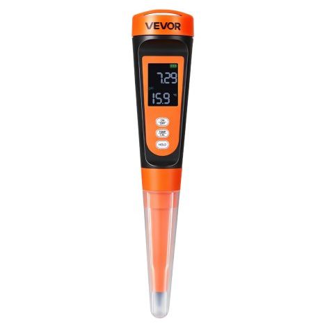 pH-Meter für Lebensmittel, Messbereich 0–14, Wasserdichte Sonde (IP68), Messgerät mit Automatischer Temperaturkompensation, Kalibrierpulver, für Lebensmittelfermentation, Teig & Fleisch
