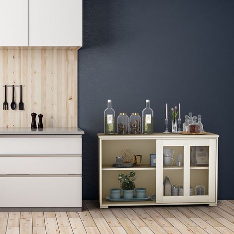 Sideboard kitchen cabinet living room rule with sliding doors cream white 106.5 x 33 x 62.5 cm (1/5)