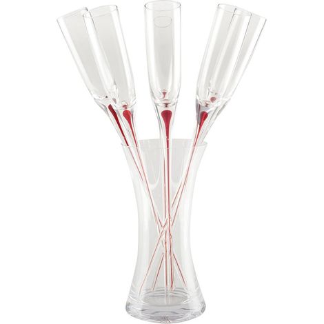 Lot de 6 Flûtes à Champagne avec Pied Rouge et Support en Verre 11 x 11 x 23,3 cm - PANGIVO (1/3)