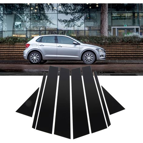 8-teiliges Set inklusive glänzend schwarzer Fensterleisten und B-Säulenaufklebern für VW Polo 2019-2023 (1/5)