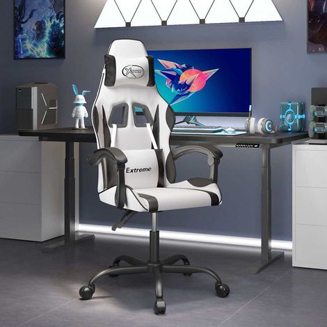 Beyamis Fauteuil de jeu pivotant blanc et noir, en similicuir. (1/5)