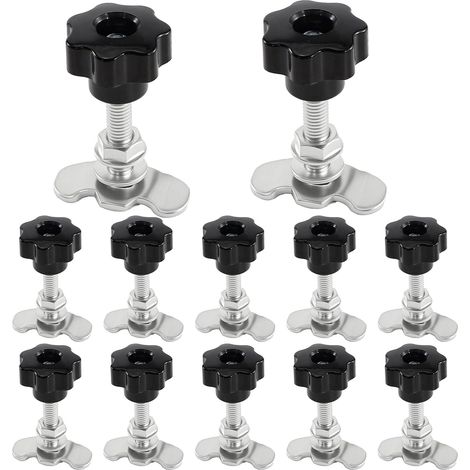 Pack de 12 Ferrures de Rechange Rail D'arrimage Single D'extrémité Airline - Raccords à vis Embout M8x60, 500 daN, Poignée/Boutons en Etoile - Acier Galvanisé, Rail Compagnie aérienne (1/5)