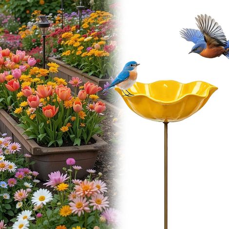 Bebedero de pájaros de flores de metal, bebedero de abejas de jardín hecho a mano, bebedero de pájaros e insectos al aire libre, bebedero de abejas para jardín (1/5)