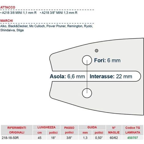 Kettensägeschiene Länge 45 cm für Kettenglied 60/62 450707
