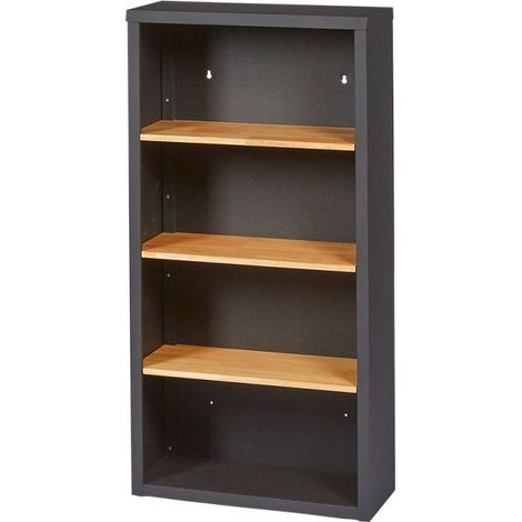 Meuble de rangement 3 étagères en bois d'hévéa – Châssis métallique noir – Dimensions L 60 x H 119 x P 25 cm – Charge max 25 kg par étagère – Feroce (1/2)