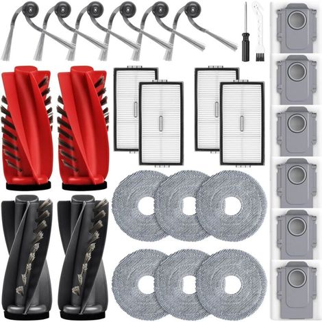 Vtizikl Kit d'accessoires de 28 pièces pour aspirateur robot Roborock Saros 10R/Qrevo CurvX/Qrevo Curv 2 Pro : 2 paires de brosses principales, 6 lingettes, 4 filtres, 6 sacs à poussière, 6 brosses la (1/4)