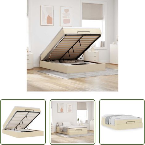 vidaXL Stauraum - Ottoman-Bett mit Matratze Creme 140x190 cm Stoff (1/5)