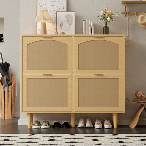 Scarpiera 4 ante a ribalta 100 x 25 x 90,3 cm rovere chiaro DESVIAE (1/5)