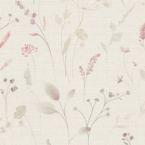 Landhaus Tapete Profhome 791703 heißgeprägte Vliestapete leicht strukturiert mit floralen Ornamenten matt weiß creme-weiß rosa beige-grau 5,33 m2