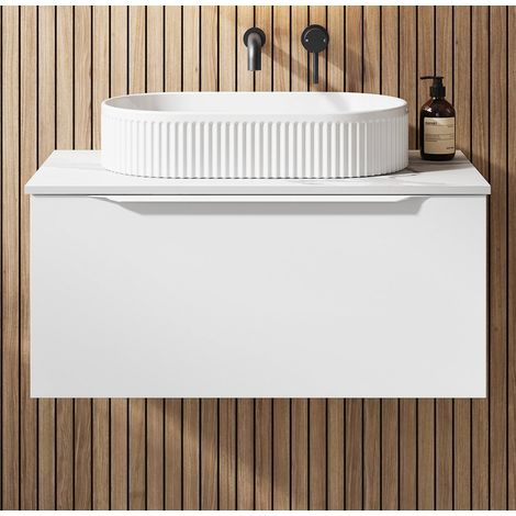 800mm Countertop Bathroom Vanity Unit Basin Wall Hung Furniture Soft Close White (1/5)