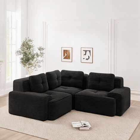 Canapé d'angle modulable 3 places en tissu cordon noir (1/5)