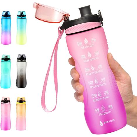 Trinkflasche Zeitmarkierung Tritan BPAfrei 750 ml Rosa Violett (1/5)