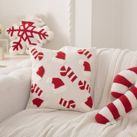 Housses de coussin de Noël, taies d'oreiller, décoration de Noël pour la maison, 45 x 45 cm, housse de coussin décorative Joyeux Noël (cannes en bonb (1/5)