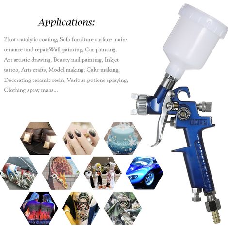 Kit de aerógrafo HVLP mini de 1,0 mm, herramienta para pulverizar pintura, juego de aerógrafo de alimentación por gravedad para pintura automotriz y retoques puntuales. (1/2)