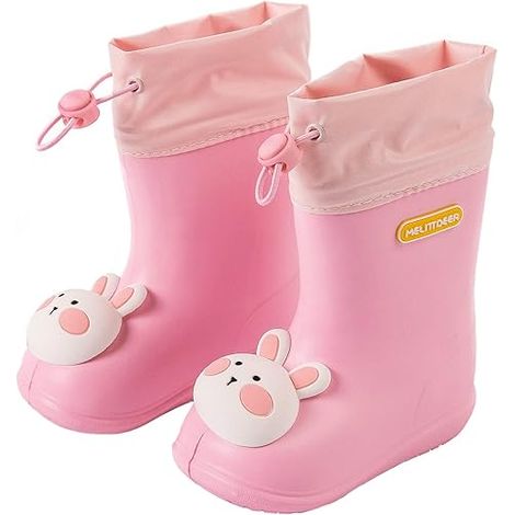 MINKUROW Stivali Da Pioggia Stivali Da Pioggia Unisex Per Bambini Per Ragazze E Ragazzi Scarpe Da Pioggia In Gomma Antiscivolo Impermeabili Per Esterni, Coniglio Rosa, Lunghezza Della Scarpa 13 Cm (1/5)