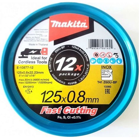 Makita - Juego de discos de corte para acero inoxidable 125x22,23 mm, 12 unidades E-22953-12