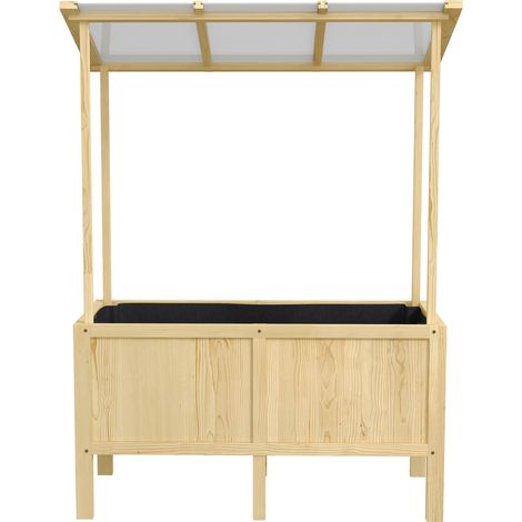 Bac à plantes surélevé en bois de sapin avec toit polycarbonate 110x60x152 cm pour jardin et balcon (1/5)