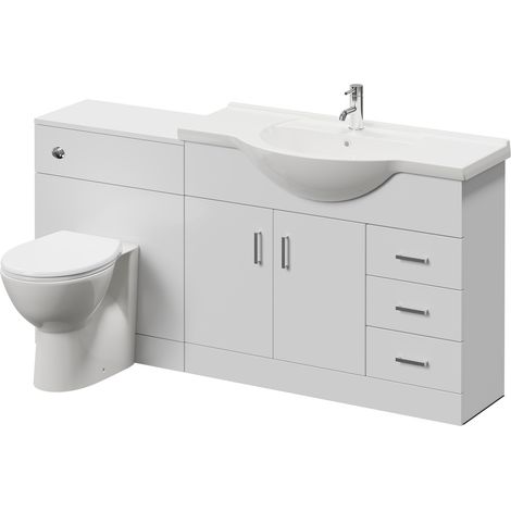 Alexander James Cento Gloss White 1650mm 2 Door Vanity Unit Toilet Suite - 1650mm - Chrome 96mm James HandleJames Toilet Pan and Seat