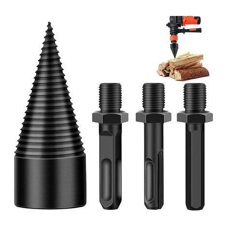 Foret à fendre le bois de 32 mm, séparateur de perceuse, séparateur de bois à tige conique, acier durable, avec 3 poignées, carré/rond/hexagonal, pour coupe-bois, bois Spli (1/3)
