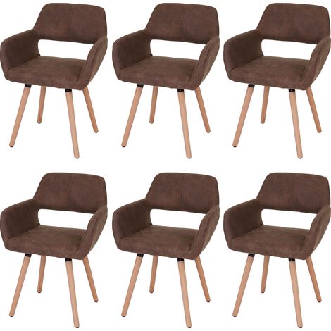 Set 6x sedie sala da pranzo soggiorno cucina HHG-429 II design retro legno tessuto marrone vintage (1/5)