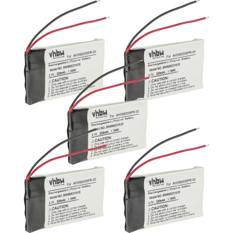 vhbw 5x Batterie remplacement pour Jabra AHB582035PR-03 pour poste mains-libres, téléphone de conférence (320mAh, 3,7V, Li-polymère)
