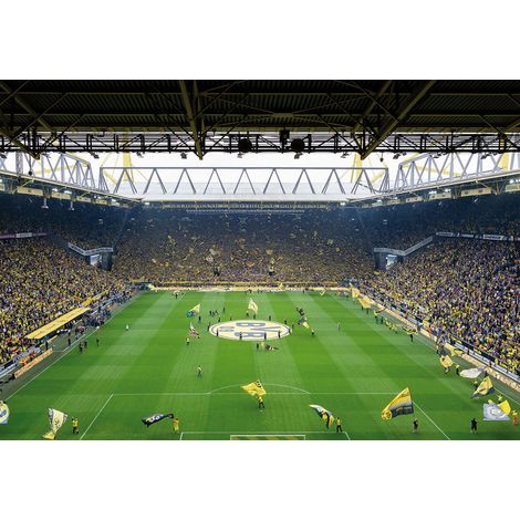 Papier peint panoramique foot chambre ado | Tapisserie panoramique stade de foot jaune & noir | Papier peint panoramique chambre garçon - 366 x 254 cm (8 pièces) (1/2)