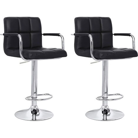 Lot de 2 tabourets de Bar Noir avec accoudoirs. Tabouret de Cuisine Moderne avec Assise réglable en Hauteur, Rotation à 360° et Repose-Pieds. Dossier et accoudoirs Noir. (1/5)
