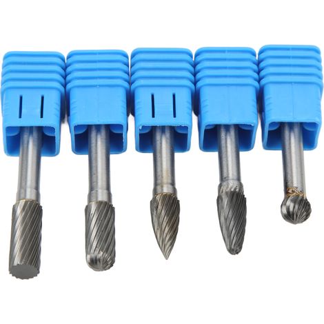 Satz mit 5 einschneidigen Hartmetall-Rotationsfräsern, 6 mm Durchmesser, 6,35 mm (1/4 Zoll) Schaft, zum Polieren, Schleifen, für Holzbearbeitung, Schnitzen und maschinelle Bearbeitung ACDFG (1/5)