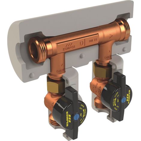 Kemper KHS Venturi-Strömungsteiler-Gruppe dynamisch, AP, DN 20/20/20 AG m. ÜM, PN 16, 90 Grad C, mit Dämmschale, Figur 650 02