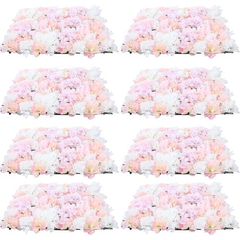 Pannelli da parete con fiori artificiali di rose rosa e bianche da 8 pezzi, 40x60 cm, decorazioni floreali per matrimoni, feste e foto (rose rosa e bianche) (1/5)